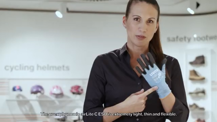 Safety gloves ESD, touchscreen capability, cut resistance C - uvex phynomic airLite C ESD (English)