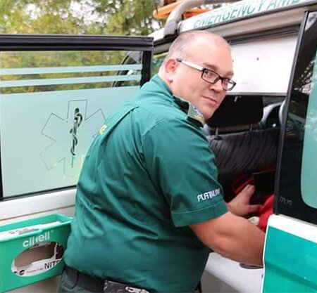Scot Grant ambulance technician Ambulance technician Scot Grant standing by his emergency vehicle