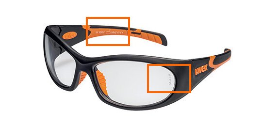 Markings on the lens and frame Markings on the lens and frame