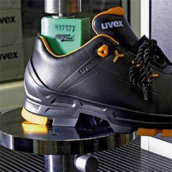 Strengthening our locations Testing of black and orange uvex 2 safety shoe