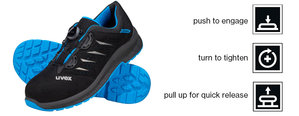 Uvex 2 Trend lage schoenen met BOA Fit-systeem, veiligheidsschoenen S1 P SRC, werkschoenen voor heren, zwart/blauw, maat 39