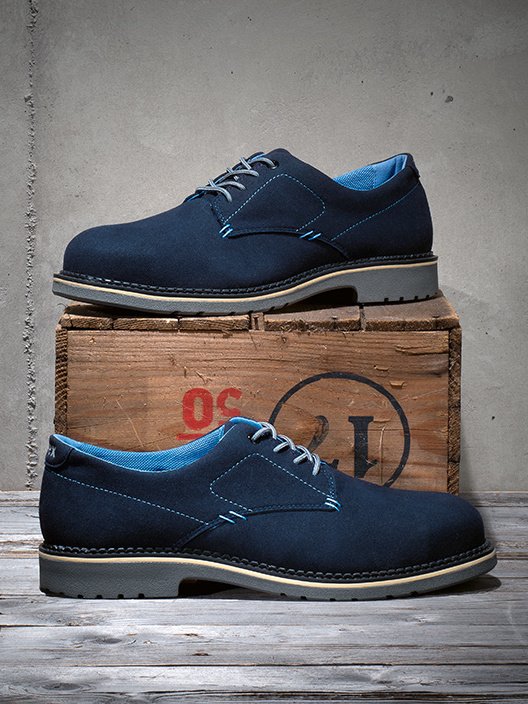 granatowe, sznurowane, eleganckie półbuty ochronne