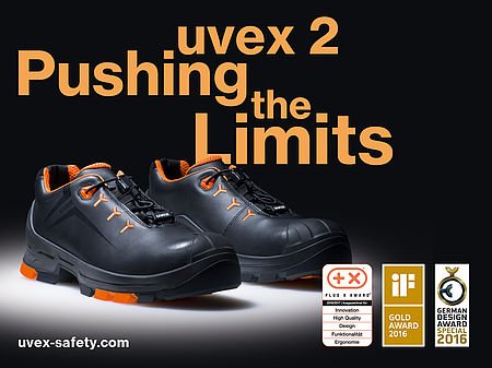 uvex 2 safety shoes with spotlight shining on them