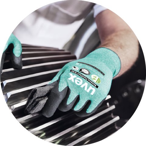 Zoom en situation gants de protection anti-coupures uvex Bamboo TwinFlex D SG (N° d'article 60092)