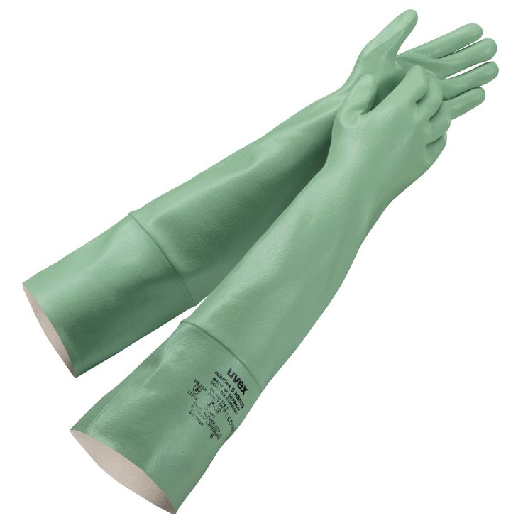 green abrasion resistant long chemical protection gloves with additional elastic