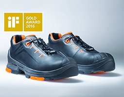 black and orange uvex 2 safety shoes with iF design logo