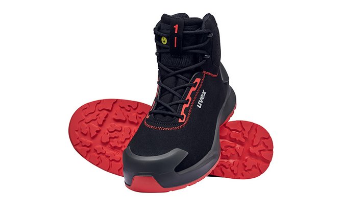 flexible safety shoe S3 L, lace-up boot black and red