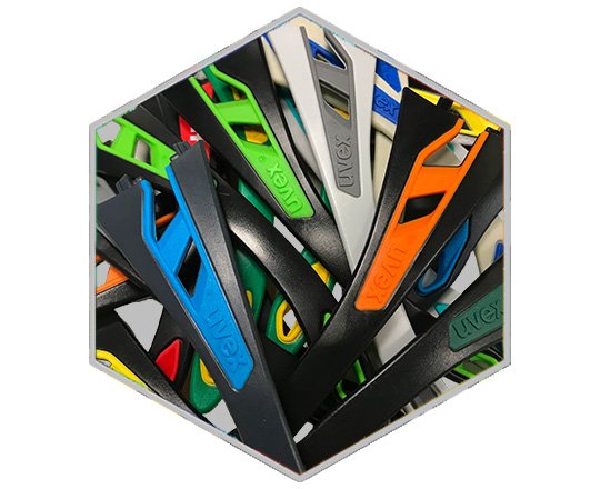 Frames in the company colours