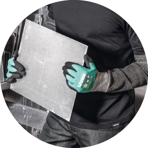 Zoom en situation gants de protection anti-coupures uvex Bamboo TwinFlex D SG avec excellente préhension (N° d'article 60092)