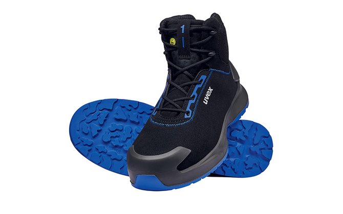 flexible safety shoe S2, lace-up boot black and blue