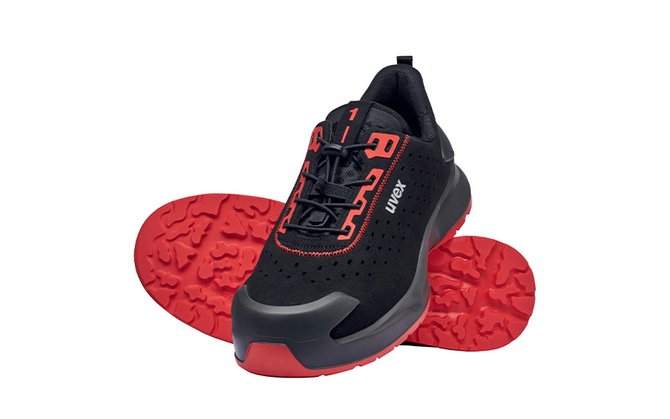 flexibler Sicherheitsschuh S1 PL, gelochter Halbschuh schwarz rot