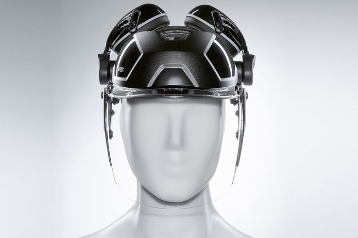 osłona twarzy uvex pheos faceguard na głowie manekina