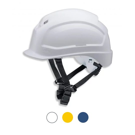 uvex pheos SK-R safety helmet with chin strap, continuous width adjustment and short brim