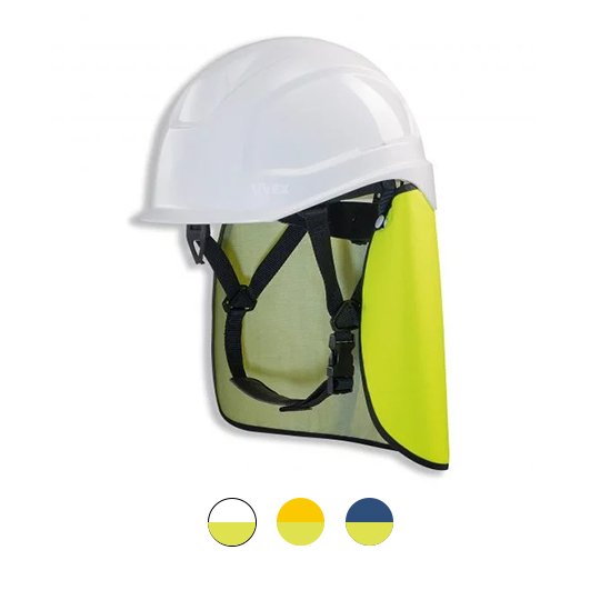 uvex pheos SKR safety helmet with integrated spectacle clip, chin strap and neck protection