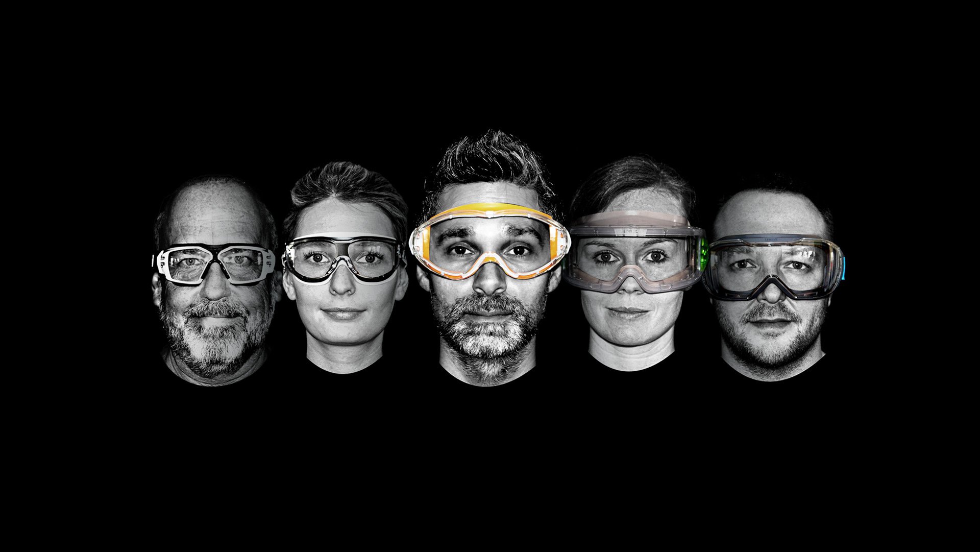 male and female models wearing uvex safety goggles