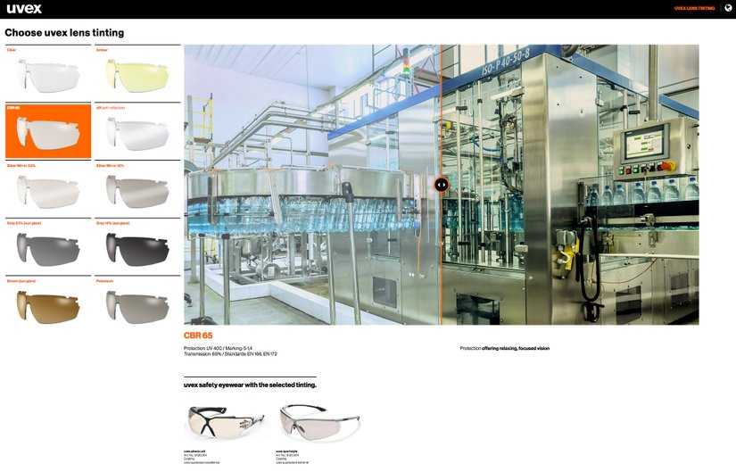 Application permettant de tester les effets des teintes des lunettes de protection uvex
