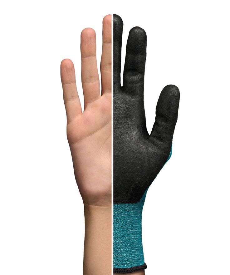 Palm view of the perfectly fitting uvex Bamboo Twinflex protective glove