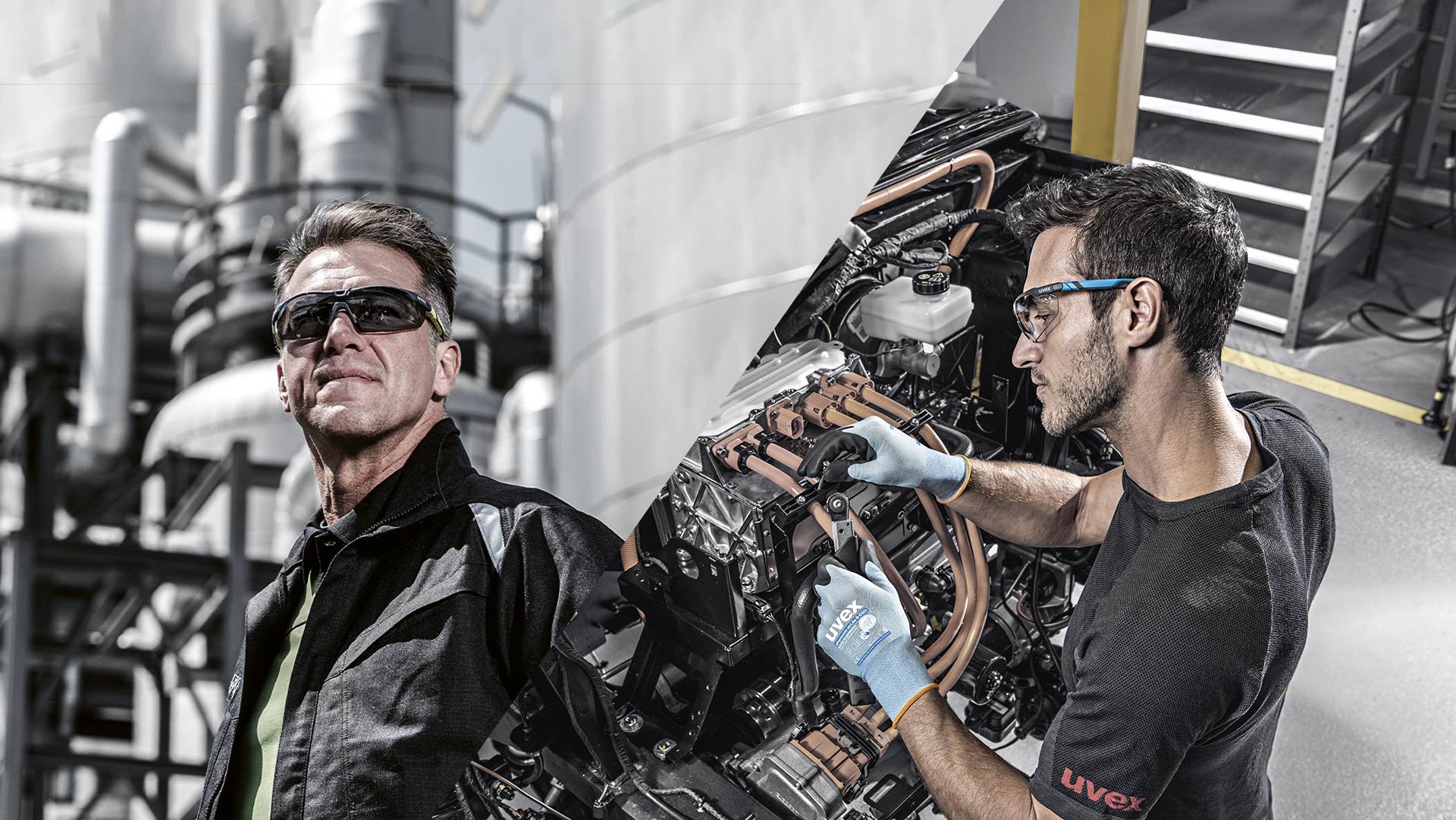 Models wearing uvex i-5 safety eyewear