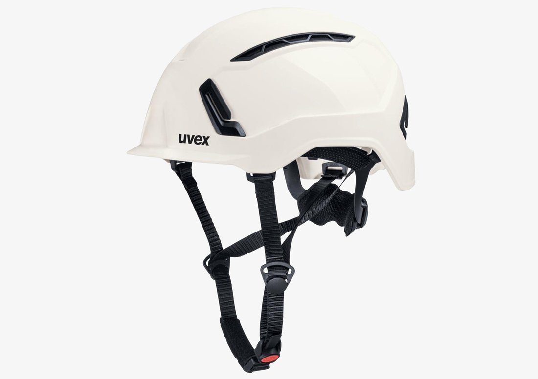 [Translate to Deutsch:] uvex pronamic alpine Industrie-Kletterhelm mit Kinnriemen und Belüftung weiß