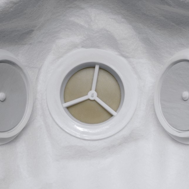 close up of dust filter on uvex mask