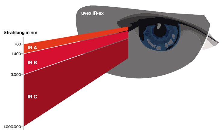 Infrarot-Strahlenspektrum und schützende uvex IR-ex Scheibentönung