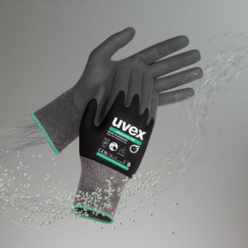 uvex XG planet safety glove, hand protection range, catalogue, excellent grip in oily environments, sustainable materials, touchscreen compatible