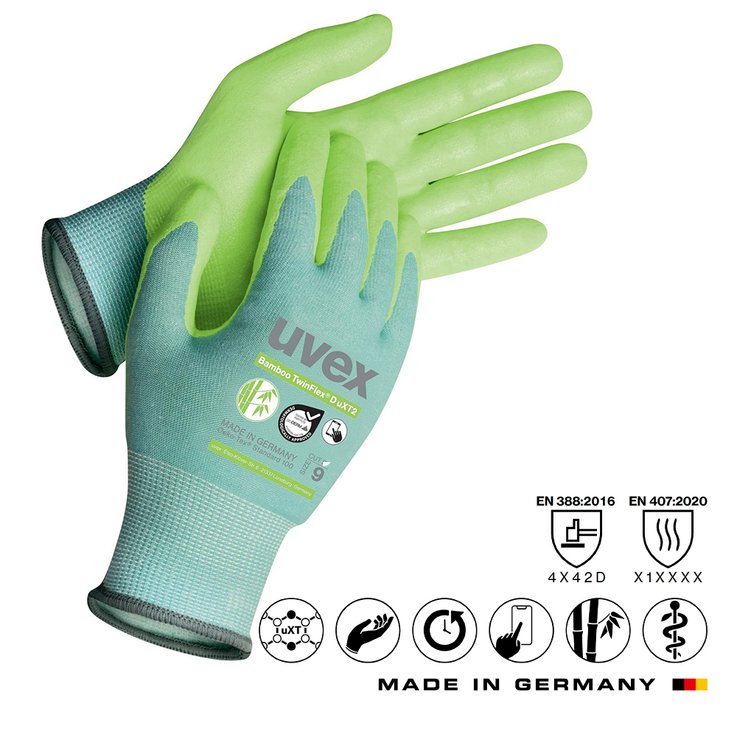 uvex Bamboo Twinflex D uXT2 cut protection gloves with high grip safety in wet and oily environments