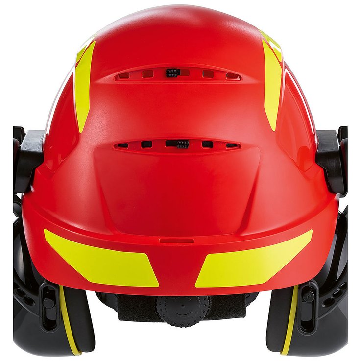 czerwony kask ochronny z wlotami powietrza