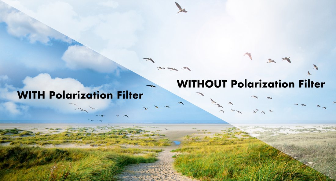 Comparison: With polarisation filter vs. without polarisation filter