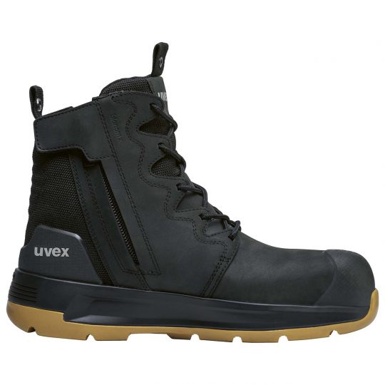 Work Boots | uvex 3 x-flow zip side work boot (black & tan)