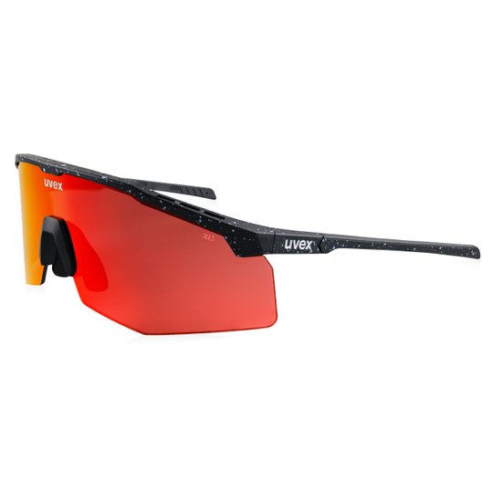 uvex apex safety glasses – Black, White Splatter / Red Mirror Lens