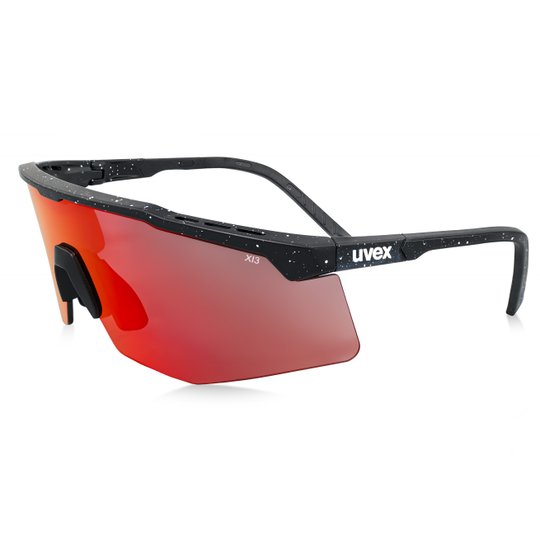 uvex apex safety glasses – Black, White Splatter / Red Mirror Lens