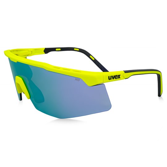 uvex apex safety glasses – Hi-Vis Yellow Frame / Purple Mirror Lens